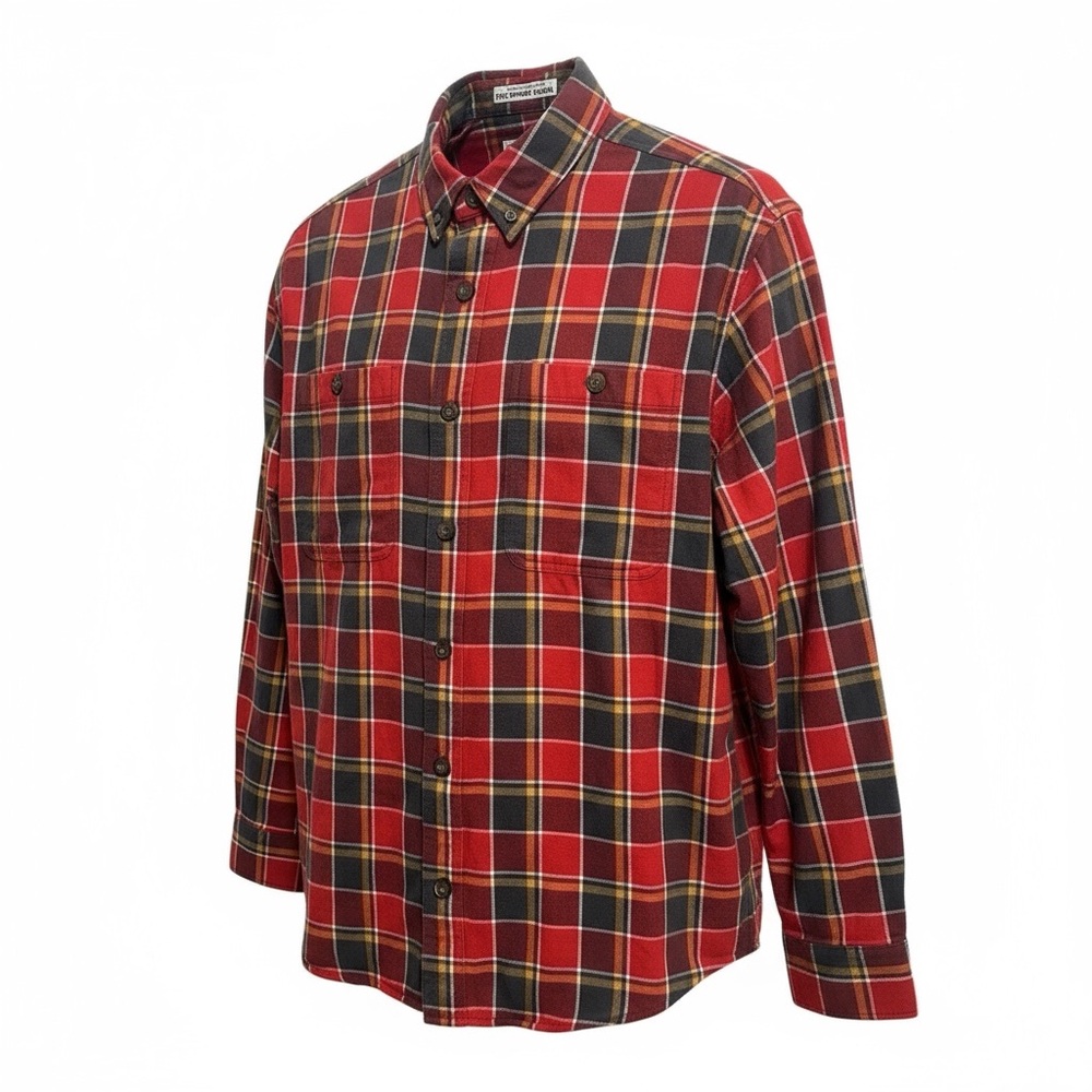 Duluth Trading Co Free Swingin Flannel Shirt Men's Sz L Red Plaid Lumberjack